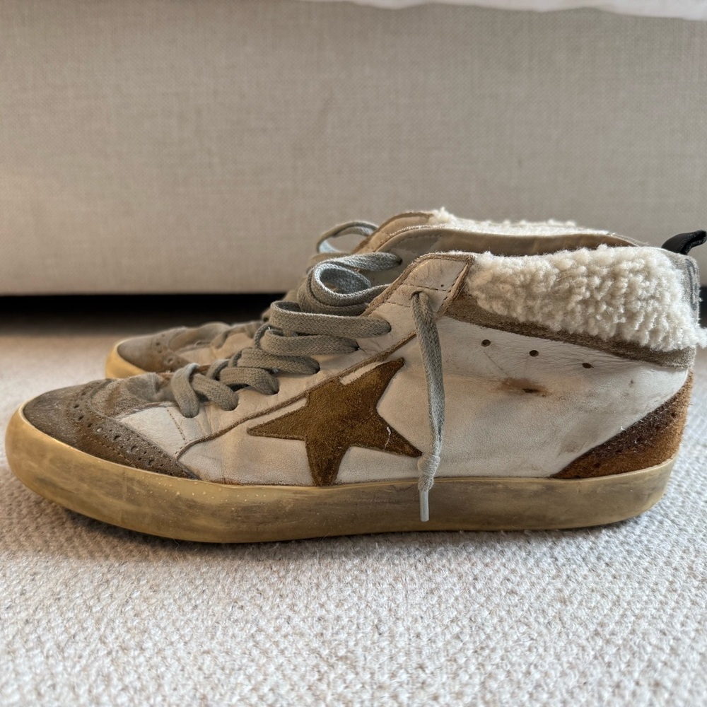 Golden Goose Sneakers with Gold Star and Cream Accents